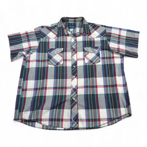 Vintage Wrangler Western Shirt Adult 2XL Black White Green Purple Plaid 90s